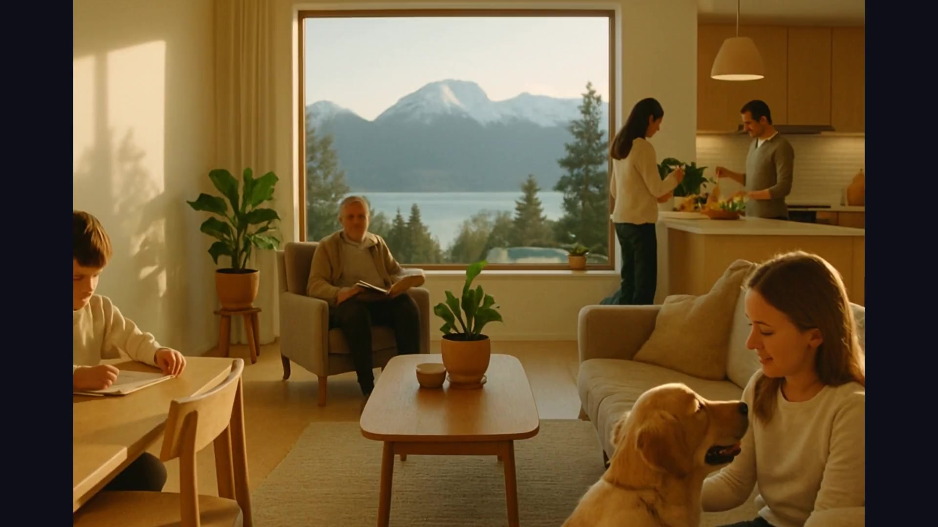 A happy family enjoying their professionally cleaned home in Nanaimo, BC